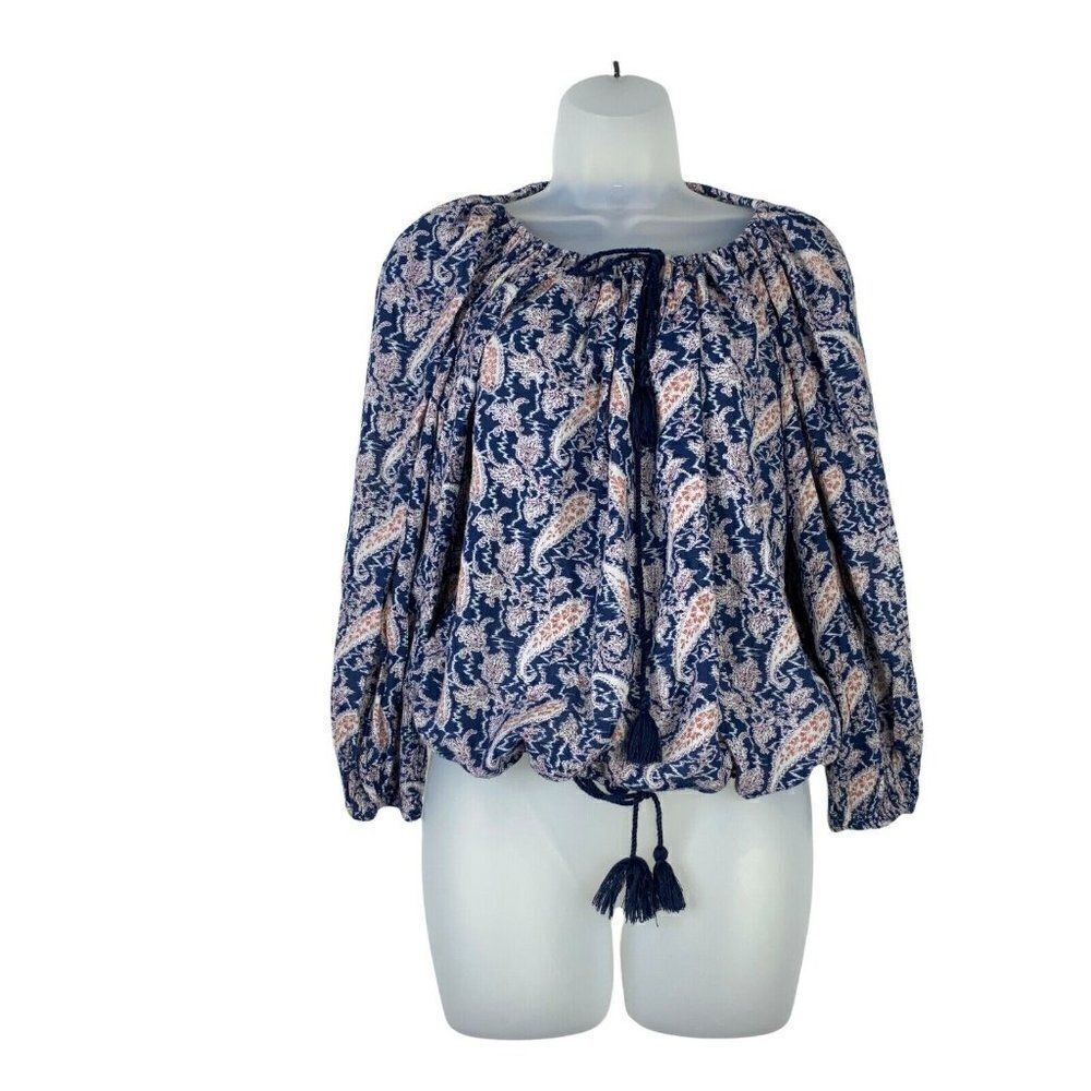 Denim & Supply Ralph Lauren Peasant Top Womens XS Blue Red Paisley Blouse